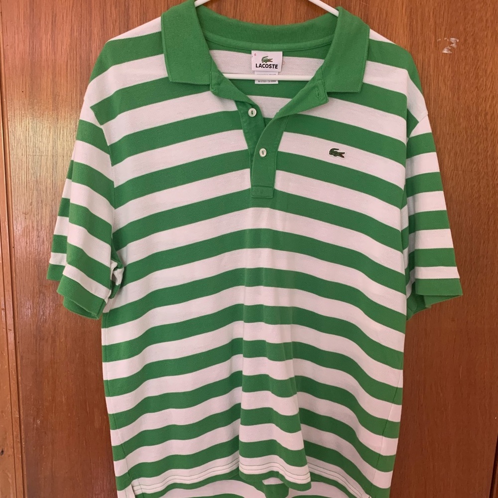 Lacoste Green and White Stripe Polo